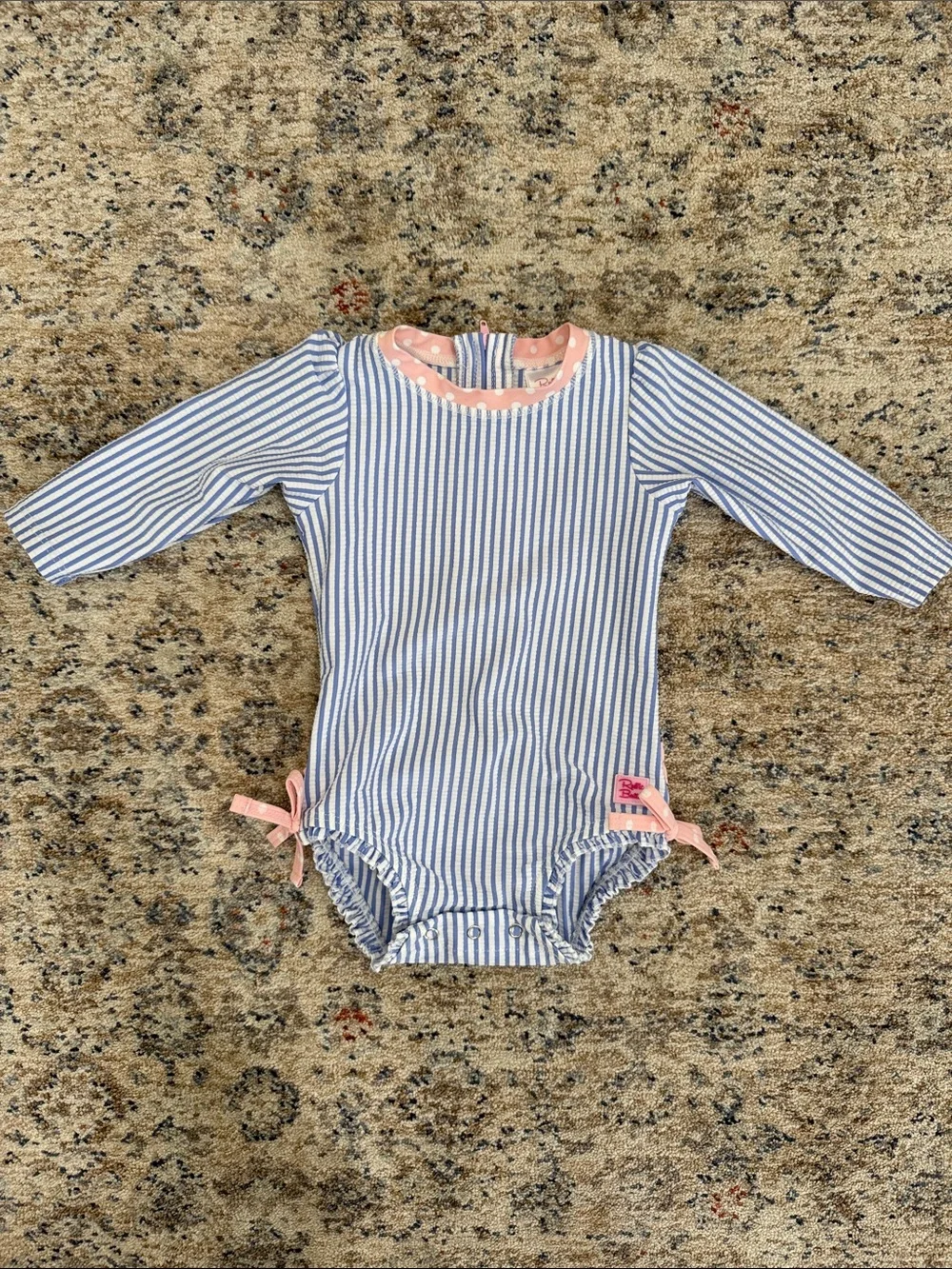 Ruffle Butts Blue Seersucker Swimsuit- Size 6-12mos.